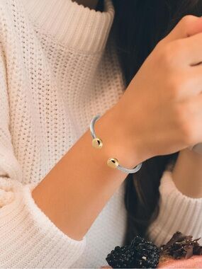 Two-tone Twisted Cable Cuff Bracelet Gold Accent Silver Bracelet  Minimal Cuff